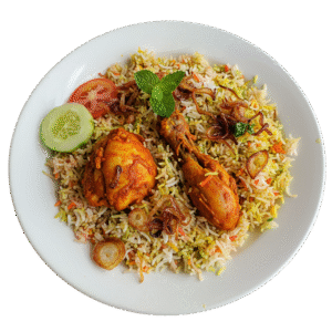 a plate of Chicken Biryani