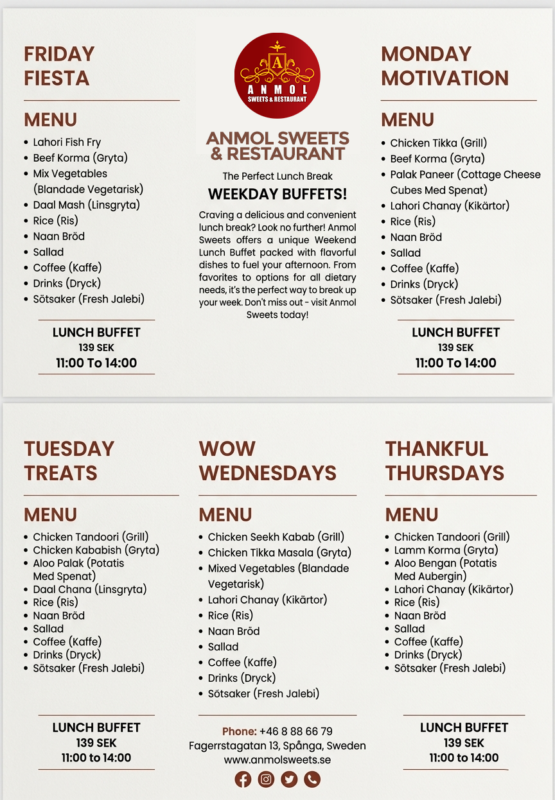 Anmol Lunch Buffet all week Menu. rectangle image.