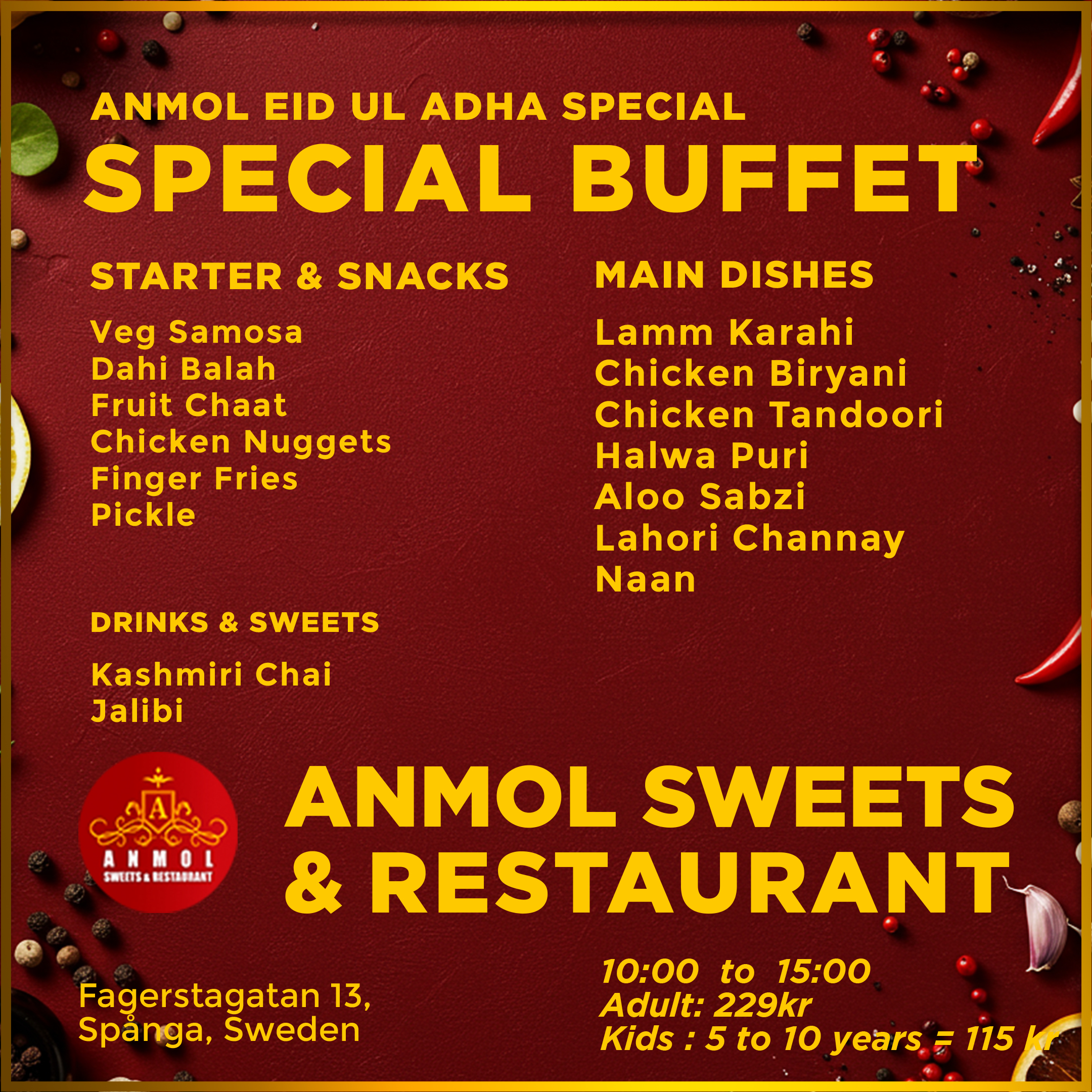 Eid ul Adha Special Buffet in Stockholm – Anmol Sweets & Restaurant